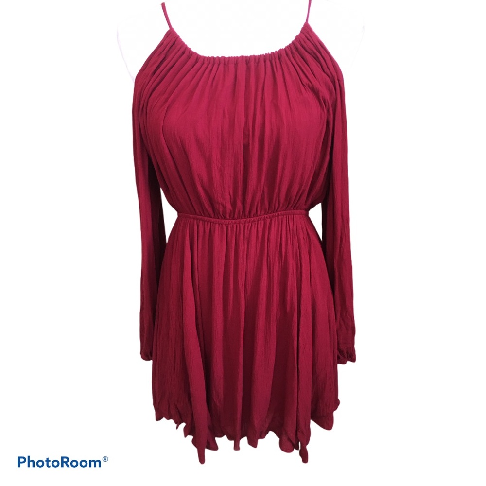 Honey Punch Long Sleeve Cold Shoulder Red Dress
